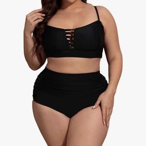 Black High-Waisted Bikini Bottom
And strappy top